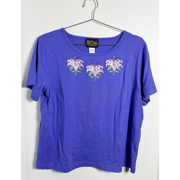 Bob Mackie Tops - Bob Mackie Purple Cotton Embroidered Top Short Sleeve sz L